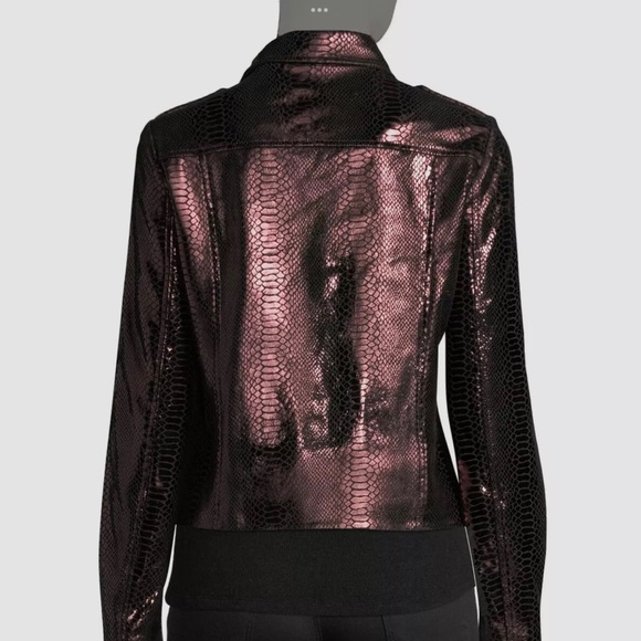 $247 Neiman Marcus Women's Purple Metallic Snake Lamb Leather Moto Jacket - Picture 3 of 5